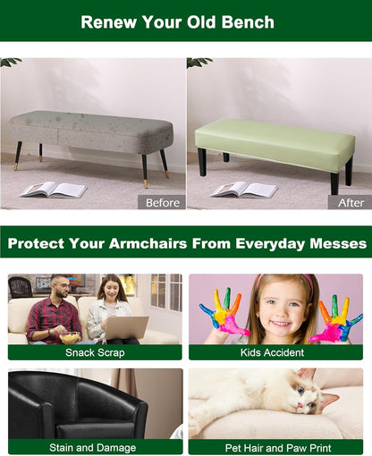CRFATOP PU Dining Bench Slipcover Waterproof Bench Seat Cushion Covers Stretch Upholstered Bench Slipcover Removable