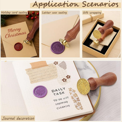 Wax Seal Stamp Kit，Sealing Wax Beads in 24 Colors、21pcs Sealing Wax Stamp Heads with Wooden Handle，Heater, Candle，Perfect for Wedding Invitations,Envelopes