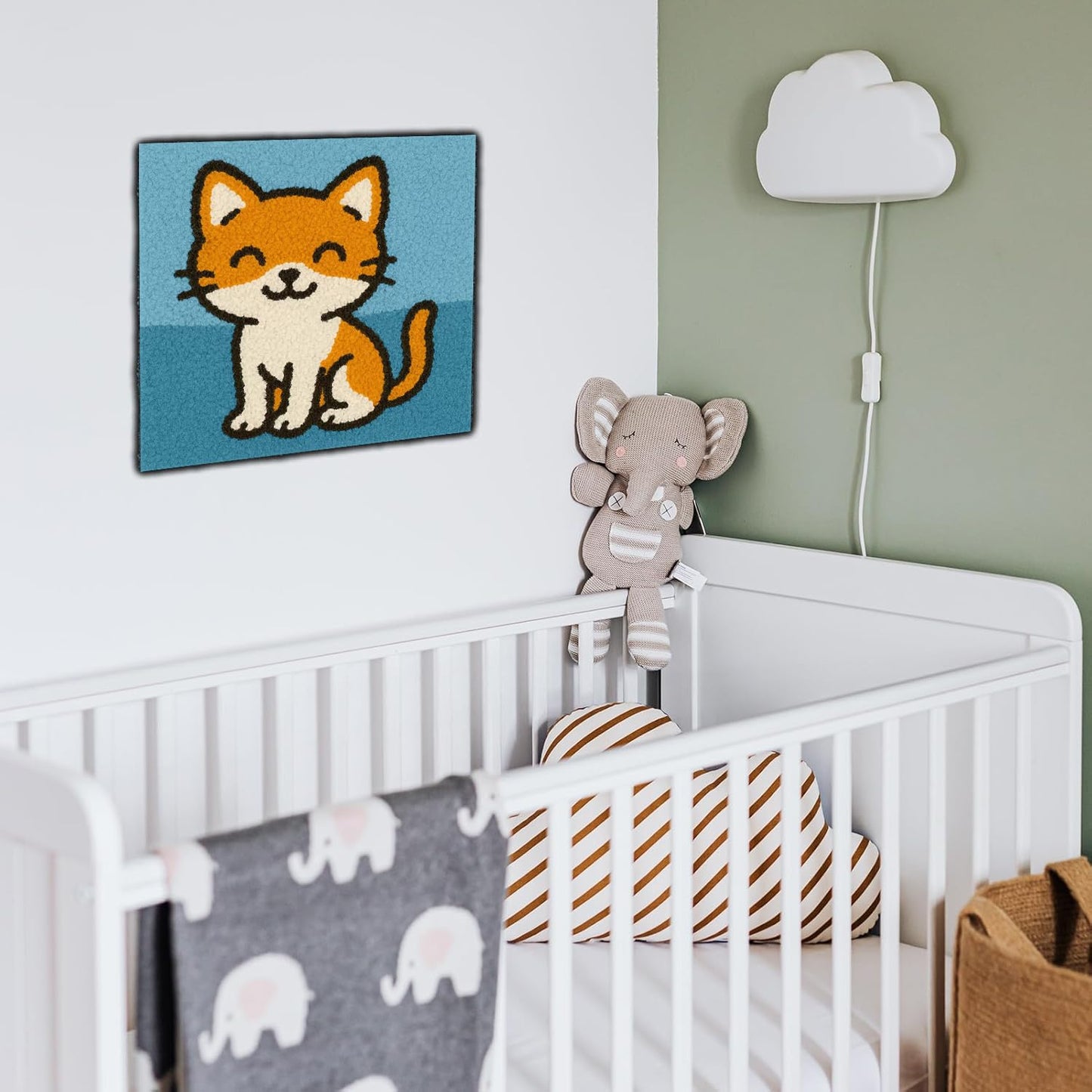 Latch Hook Kits for Kids Adults DIY Rug Tapestry Kits with Printed Canvas Embroidery Kits Festival Christmas Gifts Home Decoration (Cat)