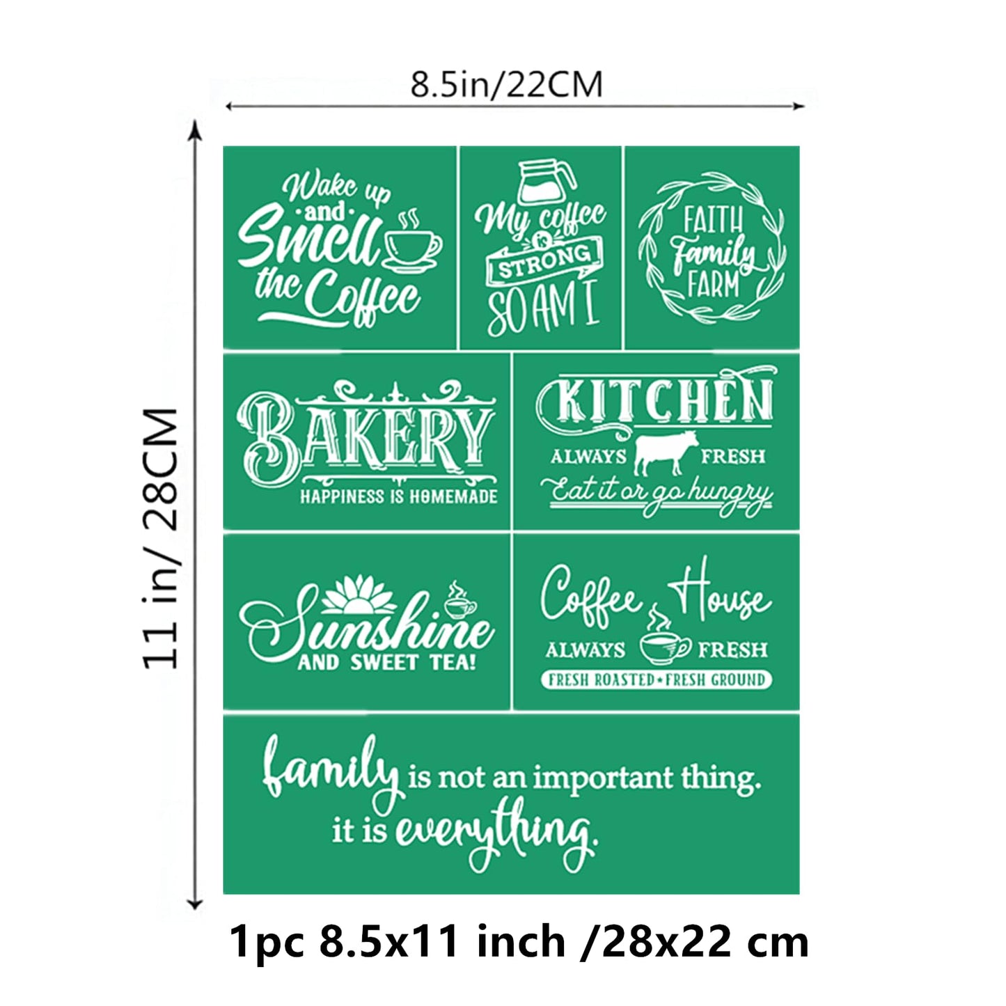 JAJADO 5 Pcs Kitchen/Sweet Home/Coffee Silk Screen Stencils, Silk Screen Transfer Reusable Adhesive Stencils for Crafts, Farm/Family Stencils Painting on Wood/Fabric/Cup/Plate/Glass/Card, 8.5x11 inch