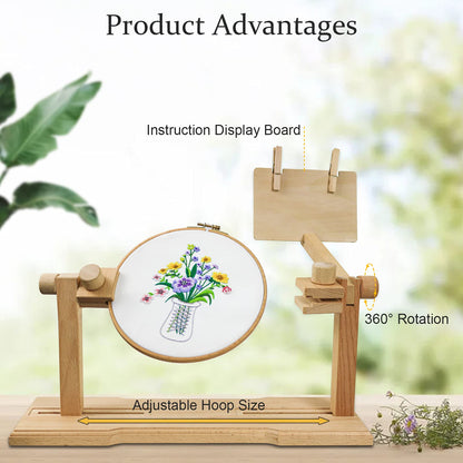 Embroidery Hoop Stand - Size Adjustable Cross Stitch Table Stand, Rotated Wooden Needlepoint Hoop Holder Stand for Sewing Craft Supplies