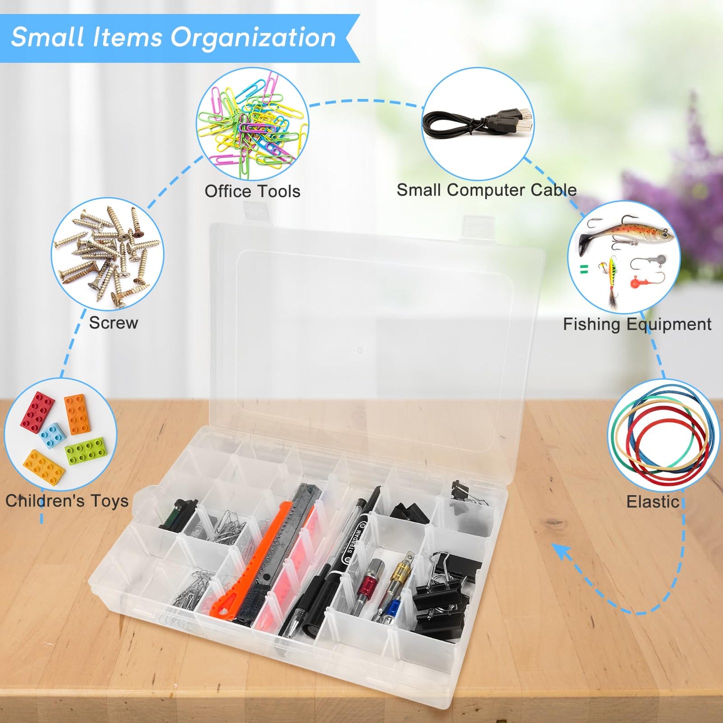 Guyuyii 4 Pack 36-Grid Clear Plastic Organizer Box with Adjustable Dividers | BPA-Free Storage Container for Earrings, Jewelry & Fishing Lures | Durable Case for Screws & Small Hardware (No Handle)