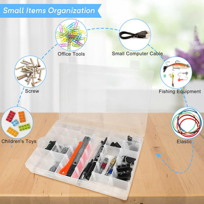 Guyuyii 4 Pack 36-Grid Clear Plastic Organizer Box with Adjustable Dividers | BPA-Free Storage Container for Earrings, Jewelry & Fishing Lures | Durable Case for Screws & Small Hardware (No Handle)