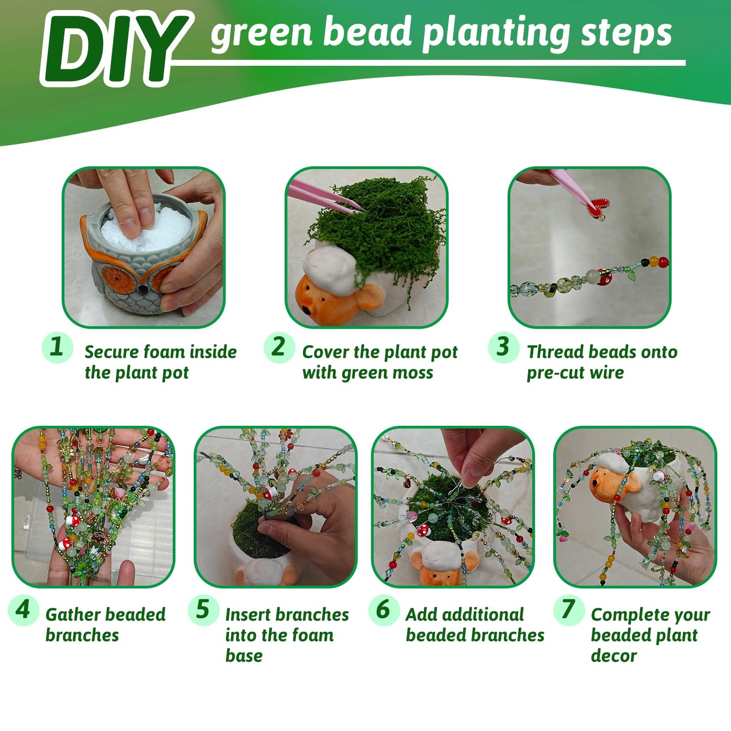 YLINKZORMA Green Glass Beaded Plant Kit, Forever Plant Beads Jewelry Making with Flower, Leaf, Crystal, Beaded Plant Crafting & DIY Handicrafts, Gift for Plants Enthusiasts
