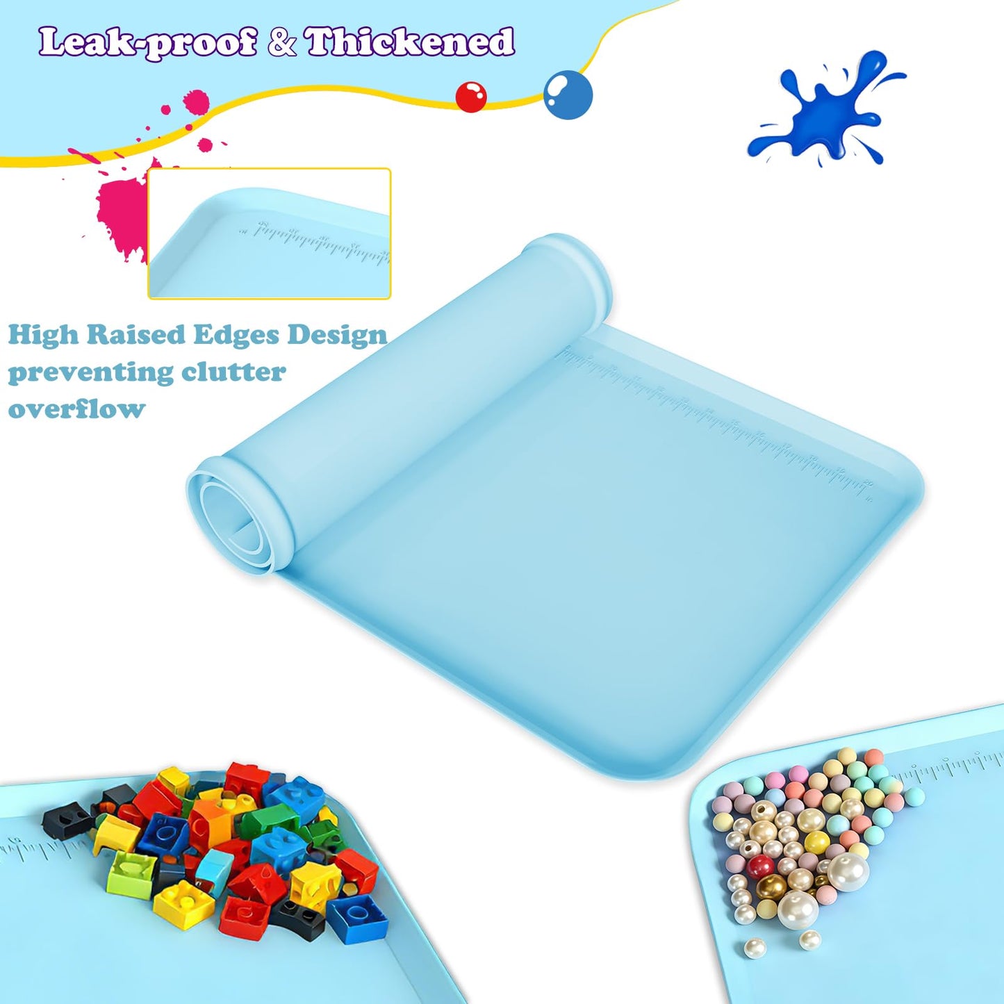 Silicone Art Mat for Crafts, 24"x16" Silicone Painting Mat to Keep Clean Protects Surfaces Perfectly for Crafts, Legos, Resin & Jewelry-Making, DIY Crafts Mat (Blue)