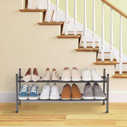 Storage Maniac Expandable Shoe Rack - 8 Pairs Stackable Metal Organizer for Closet & Entryway | Black 2 Tier