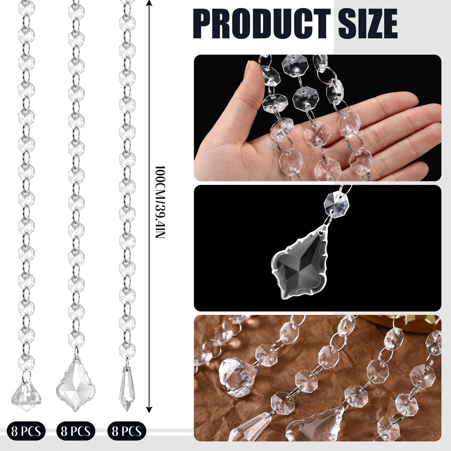 Teyva Daily 24 Pcs 39 Inch Clear Acrylic Crystal Garland Strands Hanging Chandelier Beaded Chain Ornament String Decorations Beaded Chain Garland Curtain for Wedding Party Manzanita Tree Centerpiece
