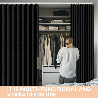 JILRON Accordion-Style Room Divider with Ceiling Track - Foldable Partition Curtain, Easy Installation(Black 100" W x 84" L-Pack of 1)