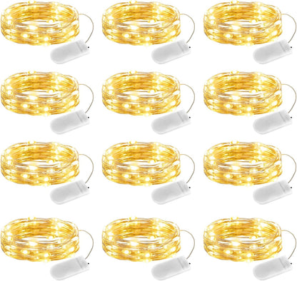 12 Pack 7ft 20 Minetom Fairy Lights Battery Operated String Lights - LED Waterproof Silver Wire Firefly Light