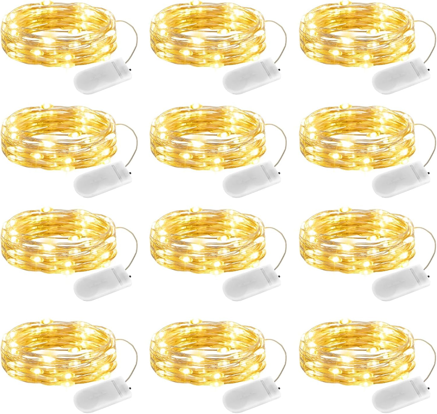 Minetom 12 Pack Battery Operated Fairy String Lights - 7ft Waterproof Silver Wire for DIY Crafts & Wedding Décor
