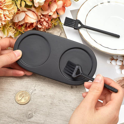 GORGECRAFT Salt and Pepper Mill Tray: Wooden Grinder Rest Holder with 2Pcs Cleaning Brush for Kitchen Storage