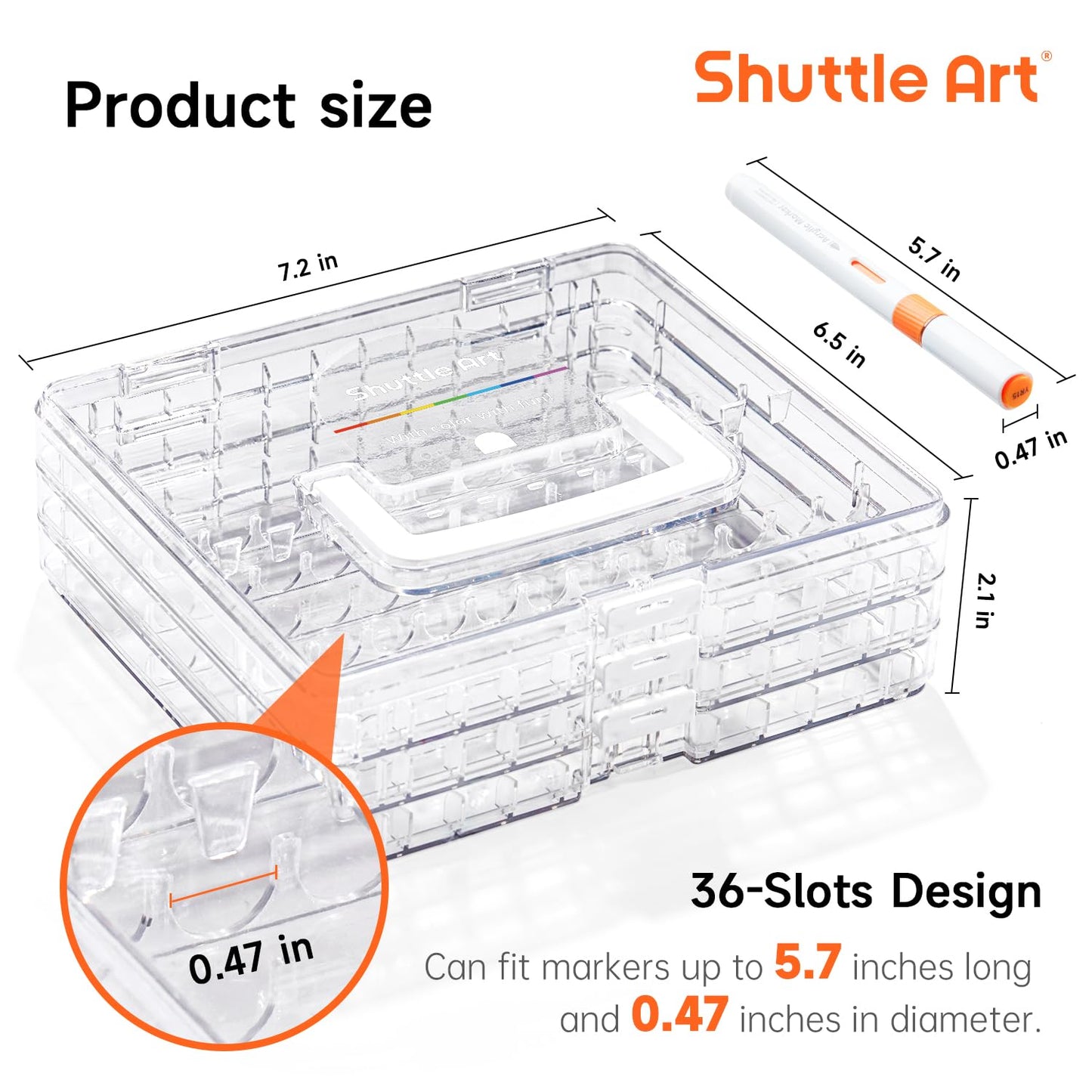 Shuttle Art 36 Automatic Ink Control Acrylic Paint Markers Organizer, Portable 3-Layer Transparent Storage Box, Stackable Pen Holder for Art Supplies,Ideal for Home, Office & School Desk Organization