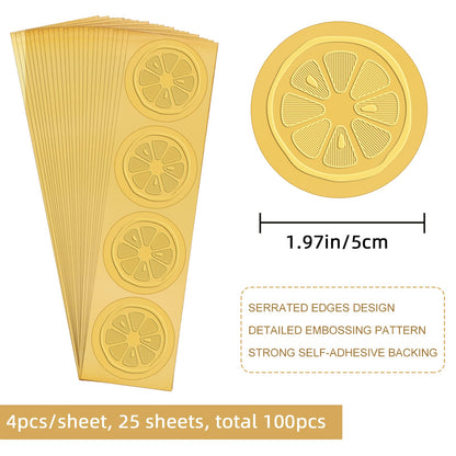 CRASPIRE 2 Inch Envelope Seals Stickers Lemon Fruit Citrus Slice 100pcs Embossed Foil Seals Adhesive Gold Foil Seals Stickers Label for Wedding Invitations Envelopes Gift Packaging