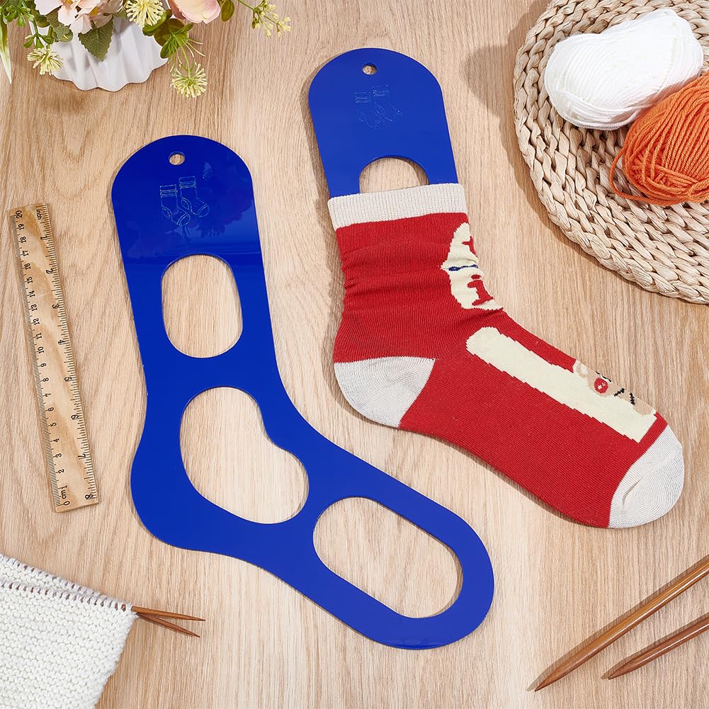 BENECREAT 2Pcs Acrylic Sock Blockers, Blue Knitting Sock Ruler Stocking Blockers Socking Stretchers for Knitting & Crochet Stocking Knitters, 3mm Thick