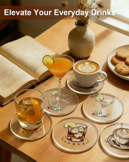 Lxndaser Set 4, Acrylic Coasters of Bar Drink Coasters for Coffee, Whiskey, Cocktails, Clear Modern Drink Coasters