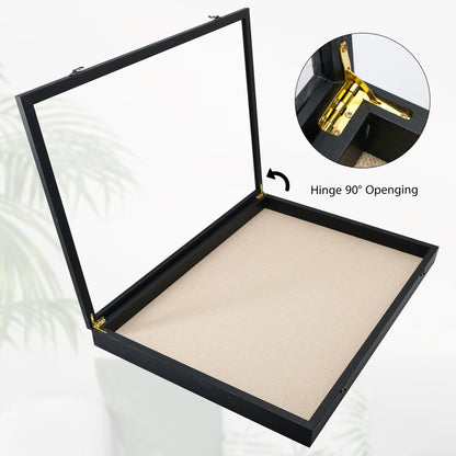 GraduationMall 18x24 Wood Shadow Box Frame Glass Door Display Case with Linen Back and 6 Stick Pins,1.5 inches Interior Depth,Ideal for Memorabilia Pictures Flowers Medals Tickets Rustic Black