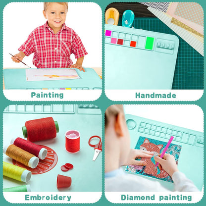 OSDUE Silicone Painting Mat, 20" x 16"Silicone Art Mat with Cup, Kids Painting Mats for Crafts - Thick Large Artist Mats for Resin DIY Drawing Clay and Play Doh - (Blue)
