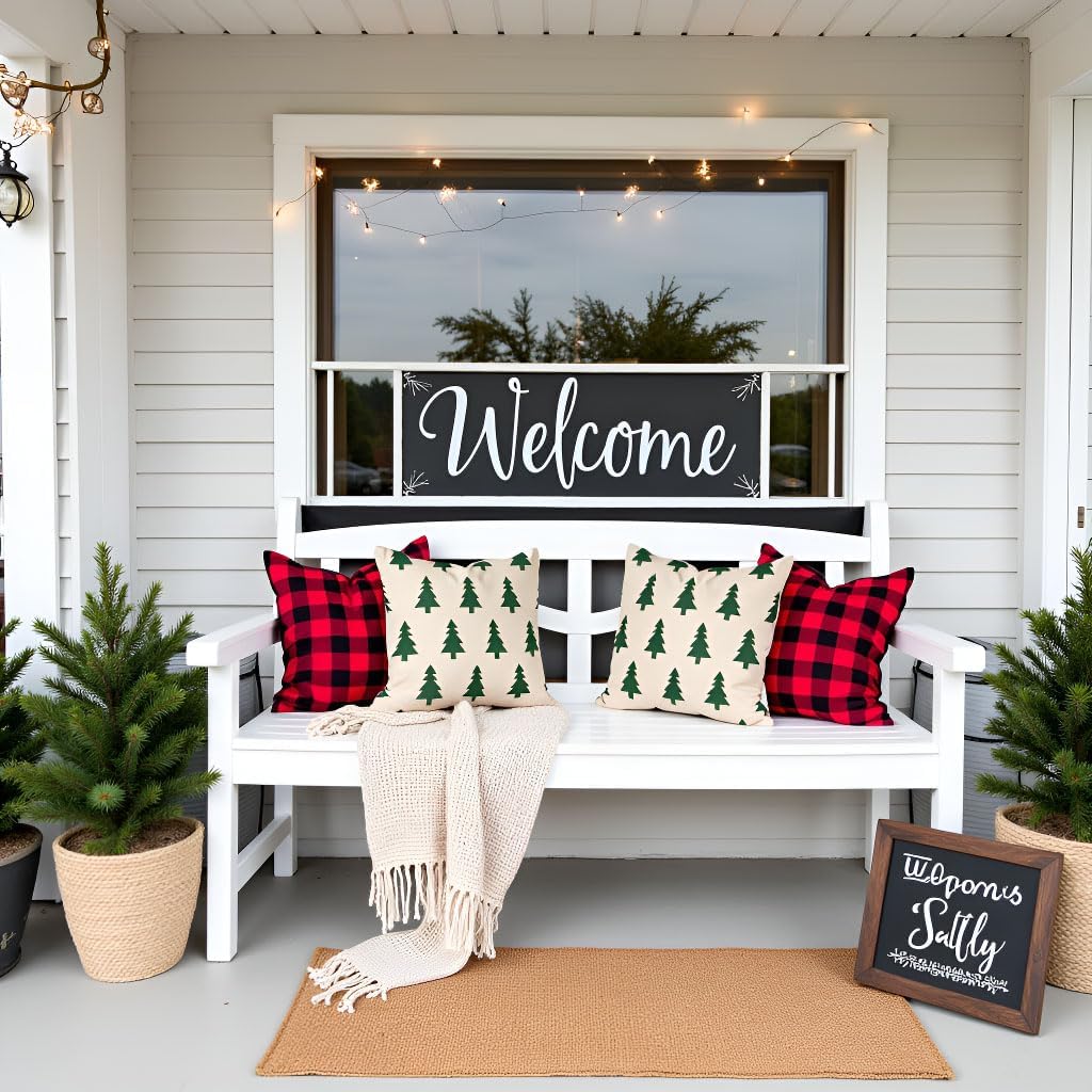 18x18 Set 2, Christmas Pillow Covers of Modern Farmhouse Xmas Holiday Throw Pillow Cases Decoration for Sofa Couch