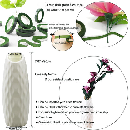 Floral Tape and Wire Arrangement Tools Kit with Wire Cutter - 1 pcs vase, 16 Gauge Paper Bag Flower Stalk and 22 Gauge Binding Iron Rope, Boutonniere Pin, for Bouquet Stem Wrapping and Floral Crafts
