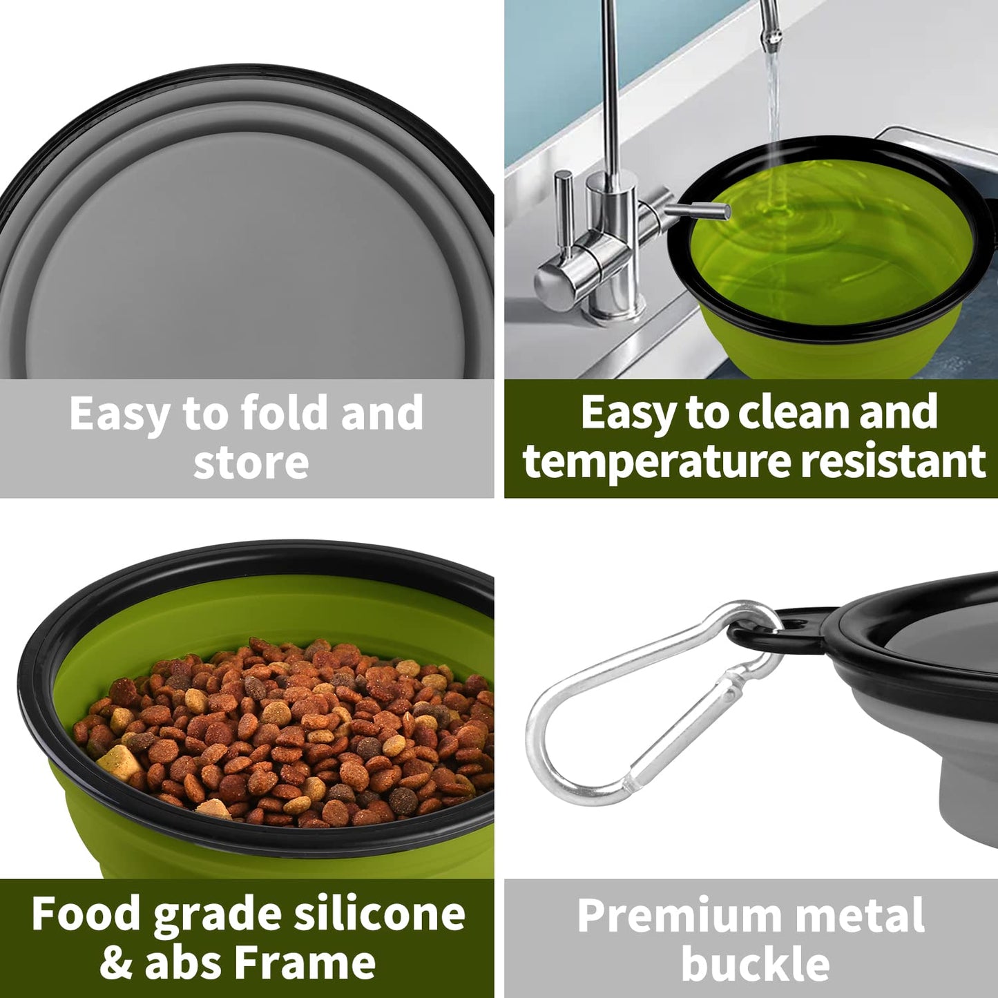 Collapsible Dog Bowls-2 Pack Large Size for Large/Medium Dogs, Pet Travel Water Bowl, Dogs Cat Portable Water Bowl, Dog Pet Feeding Watering Dish Outdoor Hiking Parking Traveling with 2 Carabiners