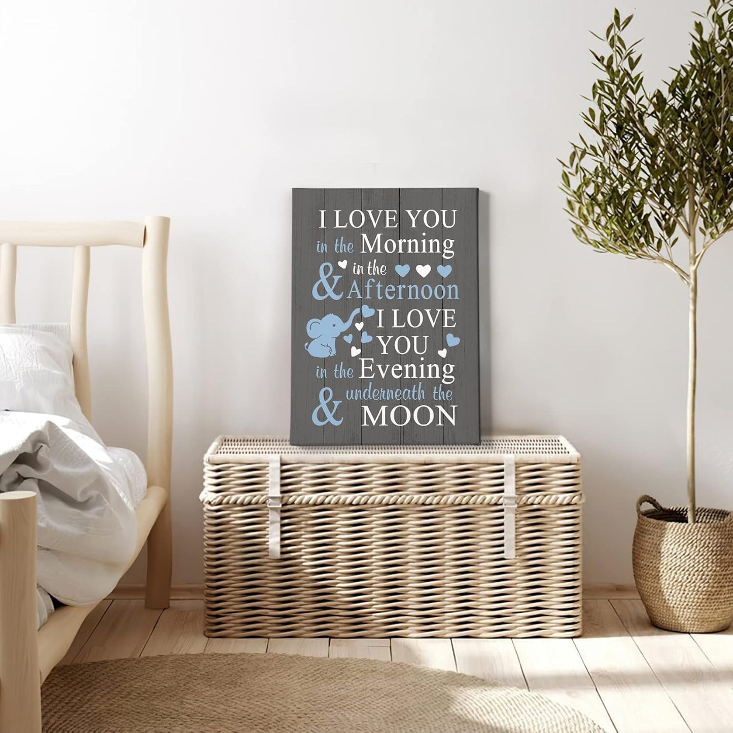 11x14 HIWX Baby Elephant Nursery Decor - I Love You In The Morning Sign Framed Canvas Painting Wall Art Decor, Elephant