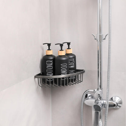 MOMEEMO Black Shower Soap Dispenser Set, Contains 3 Extra-Thick PET Plastic Bottles with Bamboo Pumps, Shampoo Bottles Refillable with Pump Perfect for Guest Room Must Haves. (Black)