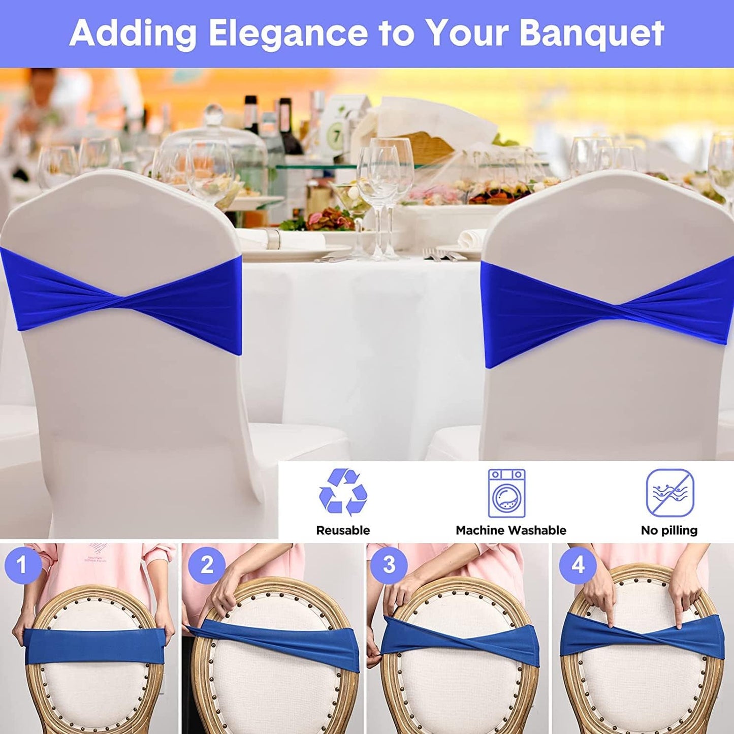 Pack 10 VDS of PCS | Aqua Blue| Spandex Chair Sashes Bows Without Buckle | Stretch Elastic Banquet Universal Folding