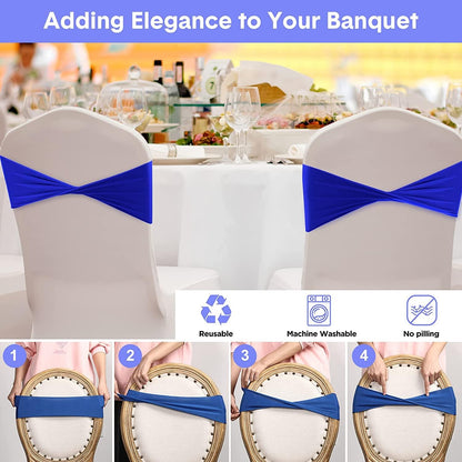Pack 10 VDS of PCS | Aqua Blue| Spandex Chair Sashes Bows Without Buckle | Stretch Elastic Banquet Universal Folding