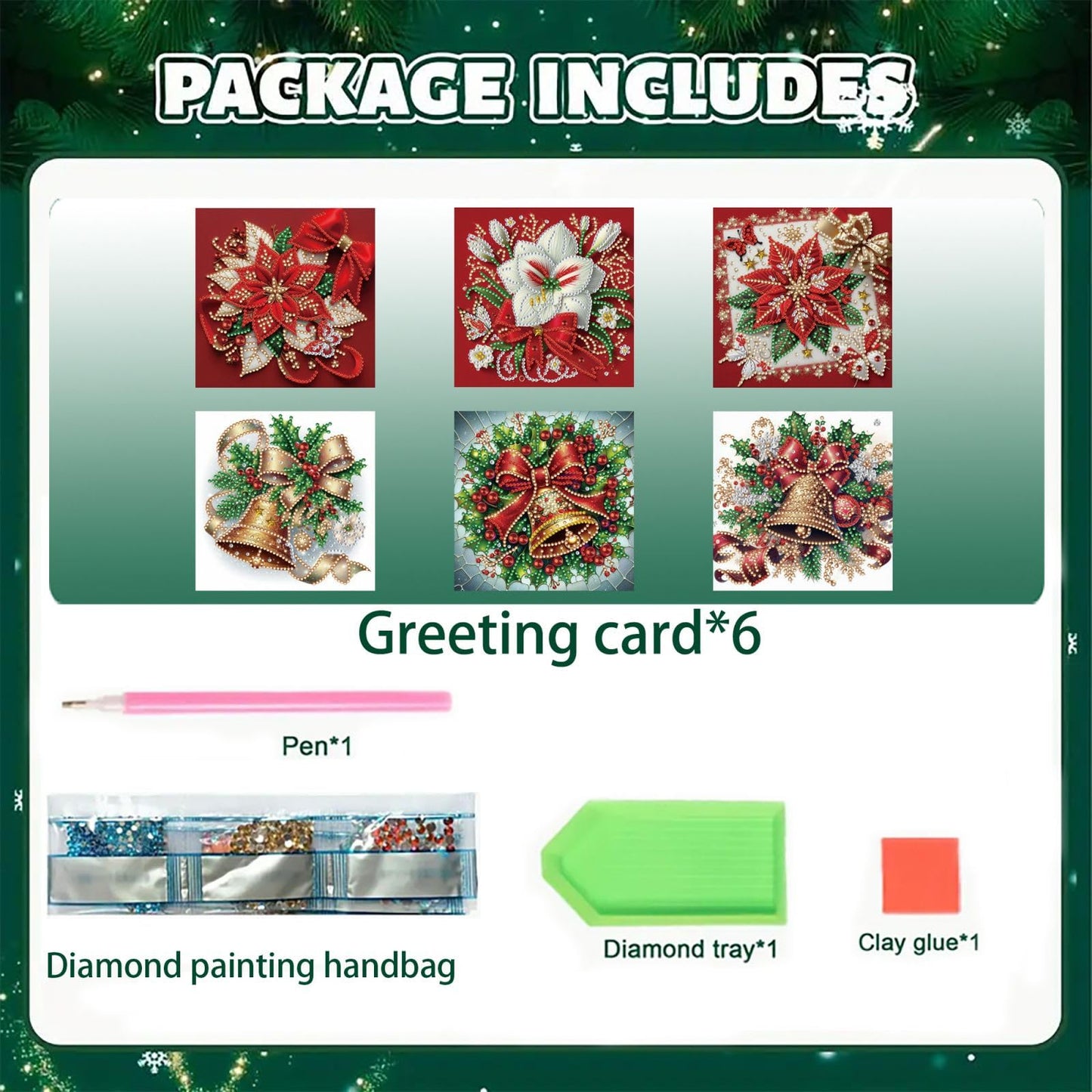 DIY Diamond Art Painting Greeting Cards Set, 5D DIY Diamond Christmas Halloween Blessing Greeting Wish, Birthday Card Making Kits for Family Friends Handmade Gift-Poinsettia-1