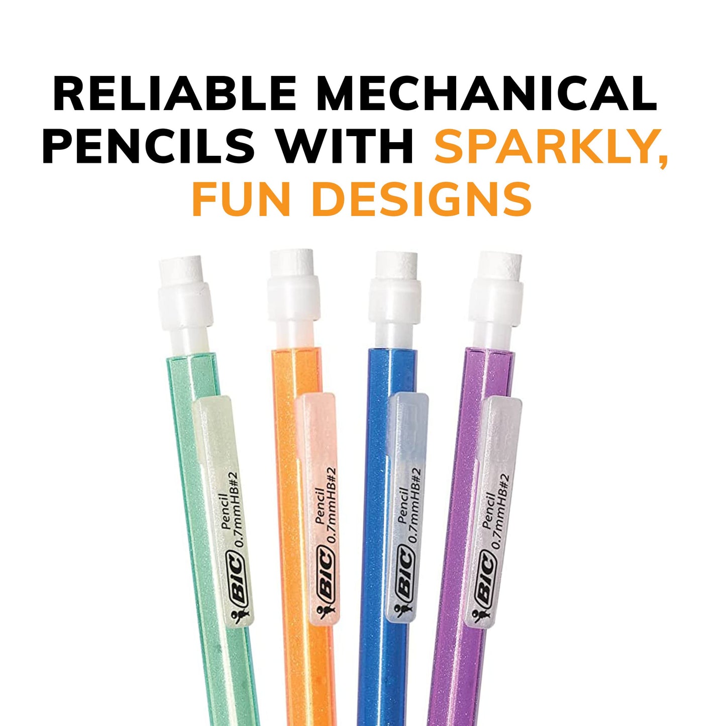 BIC Xtra-Sparkle Number 2 Mechanical Pencils With Erasers, Medium Point (0.7mm), 24-Count Pack, Mechanical Pencils for School Supplies