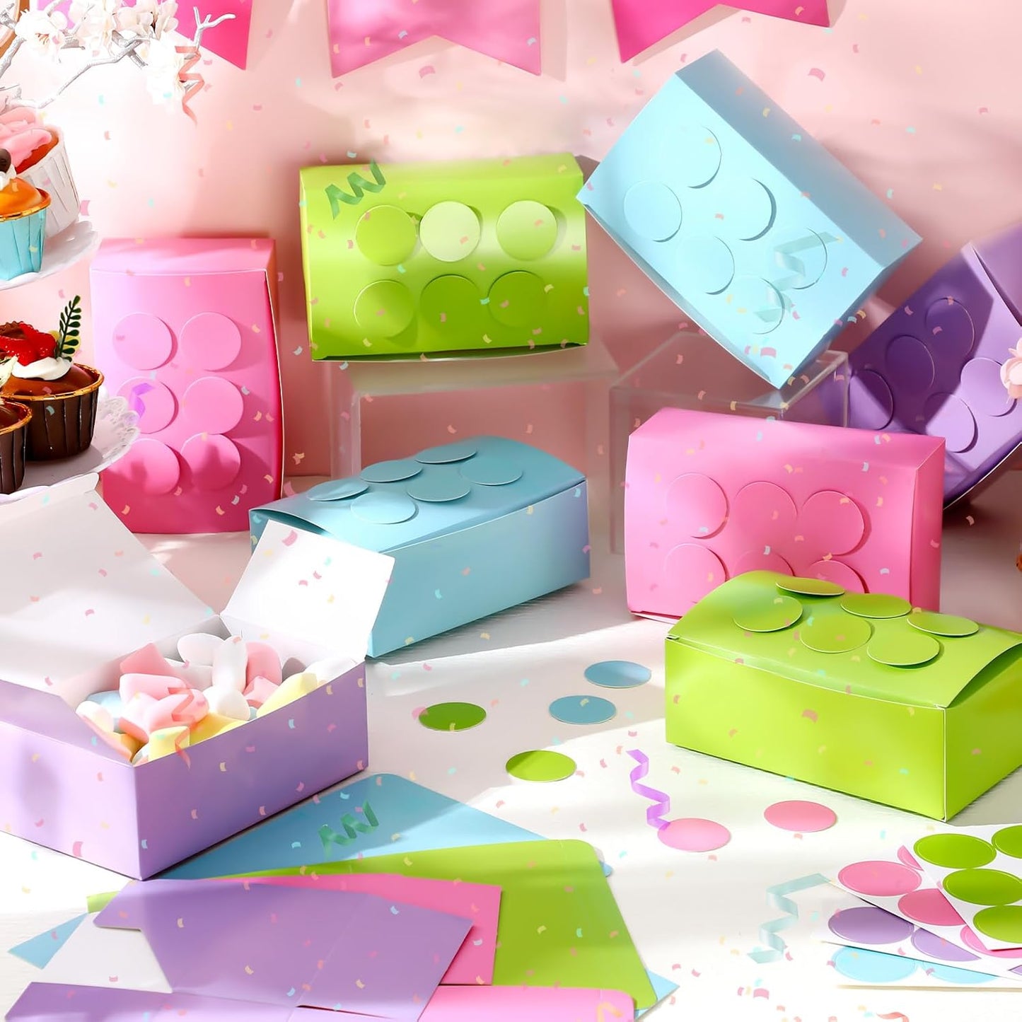 Leinuosen 24 Pieces Building Block Party Favor Boxes, Brick Theme Gift Boxes for Birthday Party Baby Shower