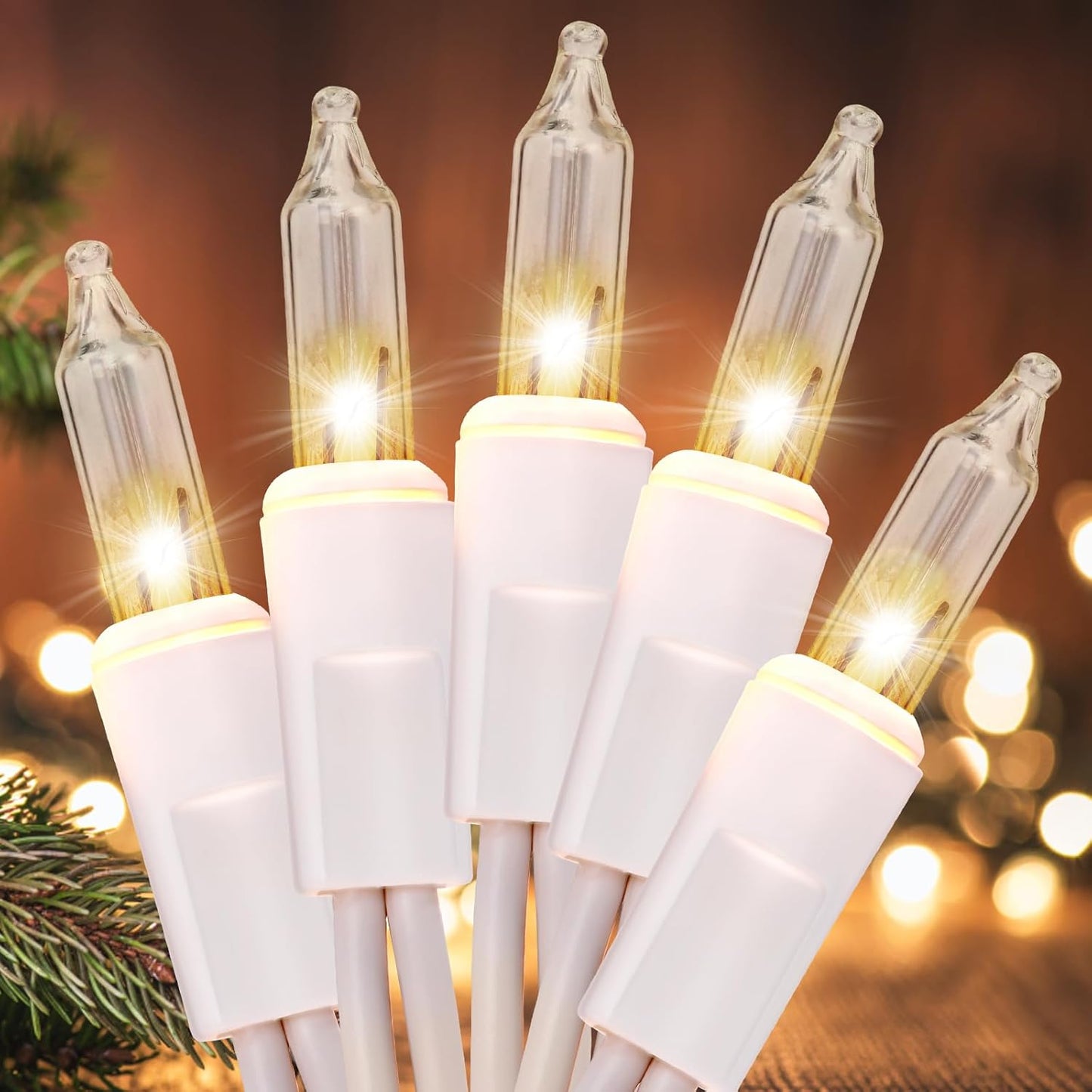 2 50 Count Meteds Christmas Lights PCS Clear Mini Lights White Wire UL Certified Connectable Warm White String Lights