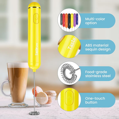 Handheld Electric Milk Frother, Battery Operated Foam Maker and Mixer for Drinks (Yellow)