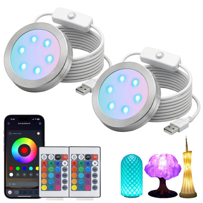 Smart LED Lamp Kit 001 for Bambu Lab 3D Printing,IR&APP Control RGB Puck Light,DIY Hardware for MakerWorld Models, Timer & Group Control,MH001 USB 5V Small Round Lamp Kit for 3D Printed Light(2 Pack)