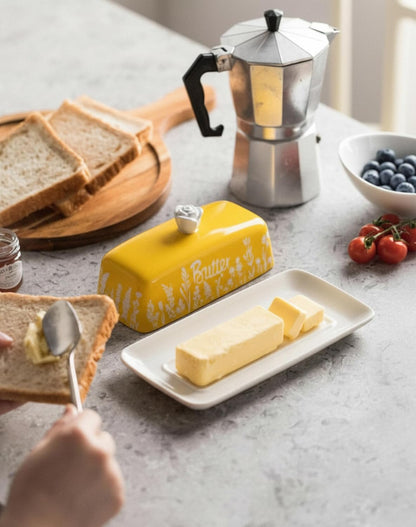 Countertop TEATALK Ceramic Butter Dish, Ideal for Use, Holds Standard Butter Sticks, Yellow