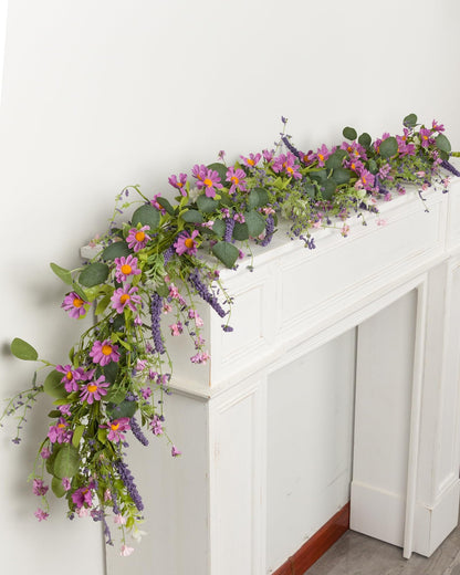 YUGALI Summer Garland, 6ft Eucalyptus Lavender Daisy Wildflower Vine