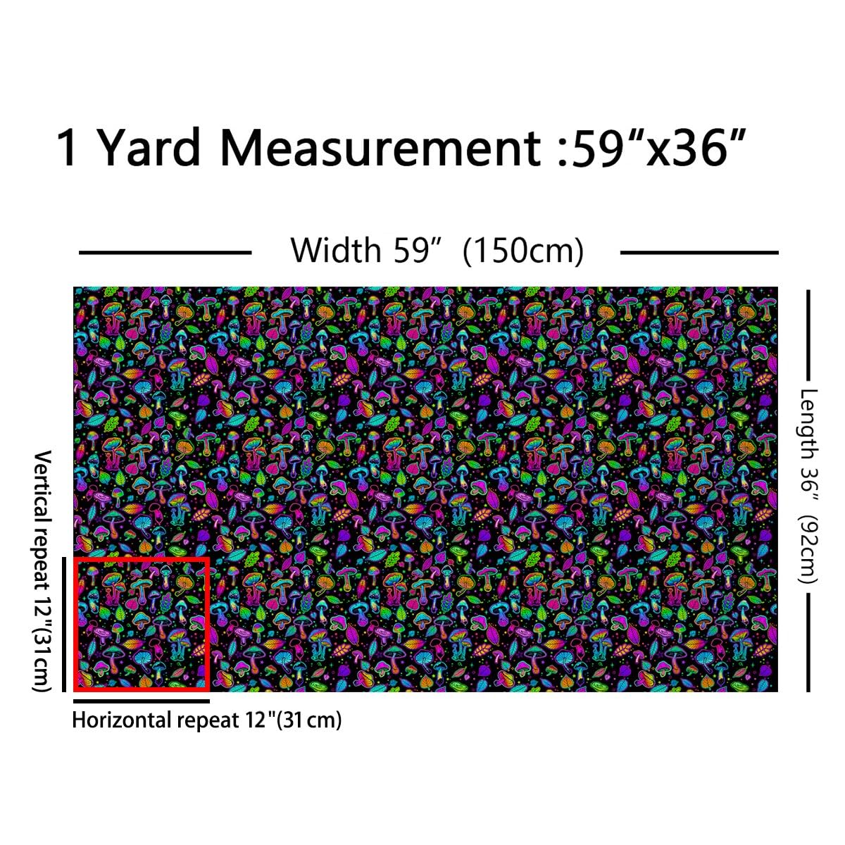 Colorful Mushroom Fabric by The Yard Cartoon Cute Neon Light Gradient Plants for Kids Sewing Supplies Hippie Botanical Leaves Stars Graffiti DIY Soft Flannel Polyester No Stretch 1 Yard