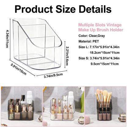 DASITON 3 Slots Makeup Brush Holder, Acrylic Make Up Brush Holder Organizer for Vanity, Bathroom Countertop, Small Makeup Organizer Brush Cup Cosmetic Brushes Storage, Pen Holder for Desk (Clear S)
