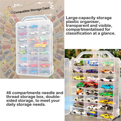 Double-Sided Sewing Organizer Box with 46 Grids - Clear Plastic Thread Storage Case for Embroidery Floss, Sewing Threads, Needles, Beads & Craft Supplies (Portable Craft Organization Container)