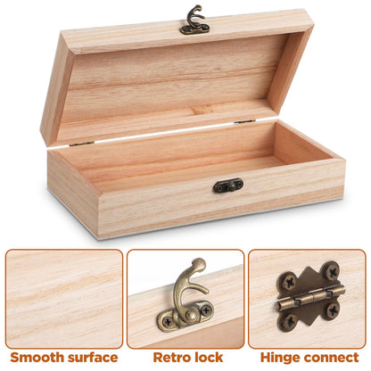 10 Pack Wooden Box with Hinged Lid, Unfinished Wood Box for Crafts, Large Unpainted Wooden Boxes for DIY Art Gifts Storage Jewelry, 8x4x2 Inch