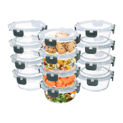 GULFLIN 12 Pack Small Glass Food Storage Containers with Lids Airtight, 13oz Leak-Proof Meal Prep Containers Set, Freezer to Microwave Safe, Dishwasher Safe