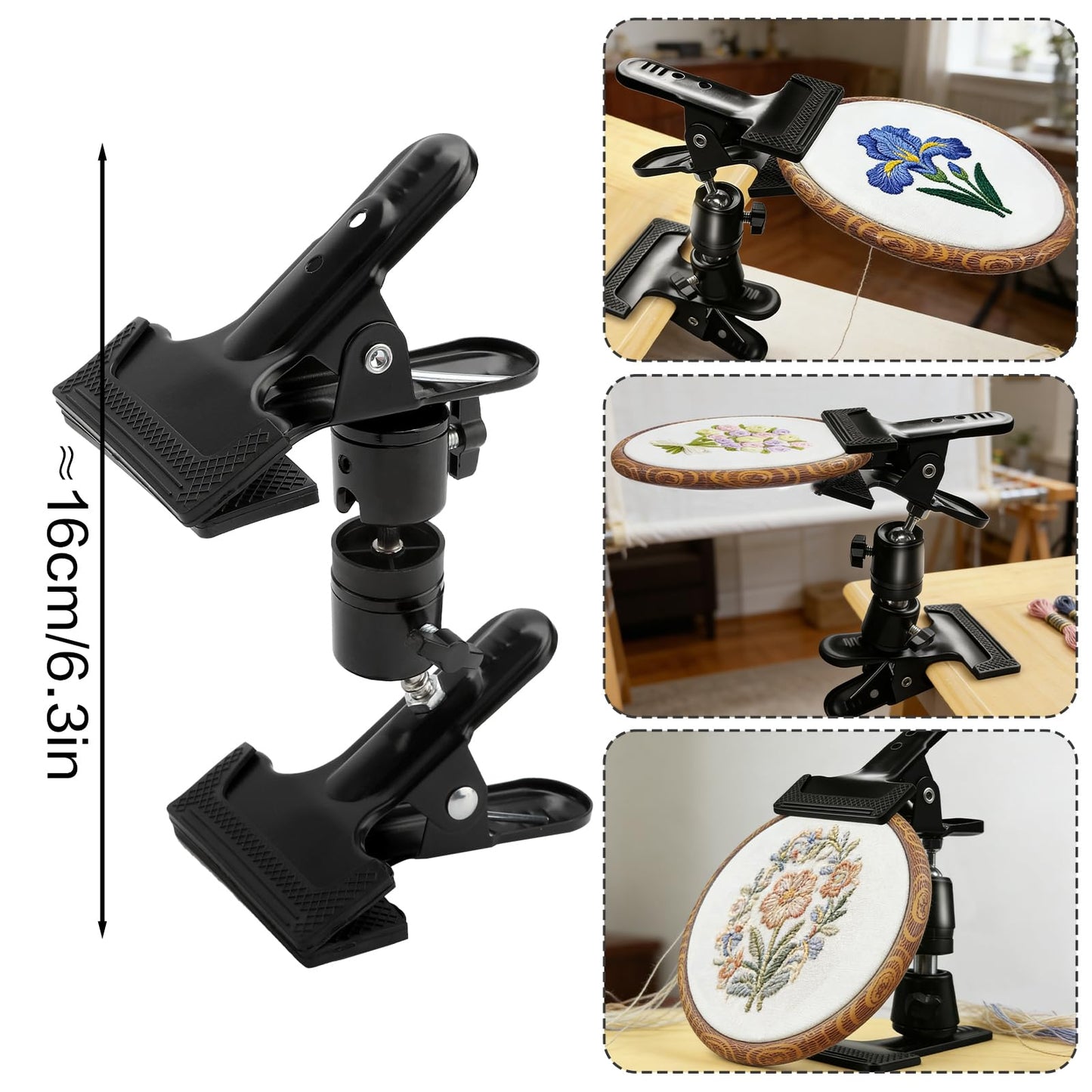 2Pcs Metal Embroidery Hoop Stand - 360° Rotated Adjustable Embroidery Stand, Table Clamp Holder Clip for DIY Cross Stitch, Needlework & Handicrafts, Sturdy Tabletop Craft Clamp