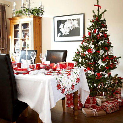 OurWarm Christmas Table Runners, Embroidered Poinsettia Holly Leaf Table Linens, 15 x 70 Inch
