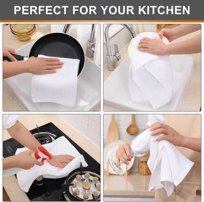 Kitinjoy 100% Cotton Waffle Weave Kitchen Towels, 4-Pack Super Soft Dish Towels, 13 in x 28 in, White