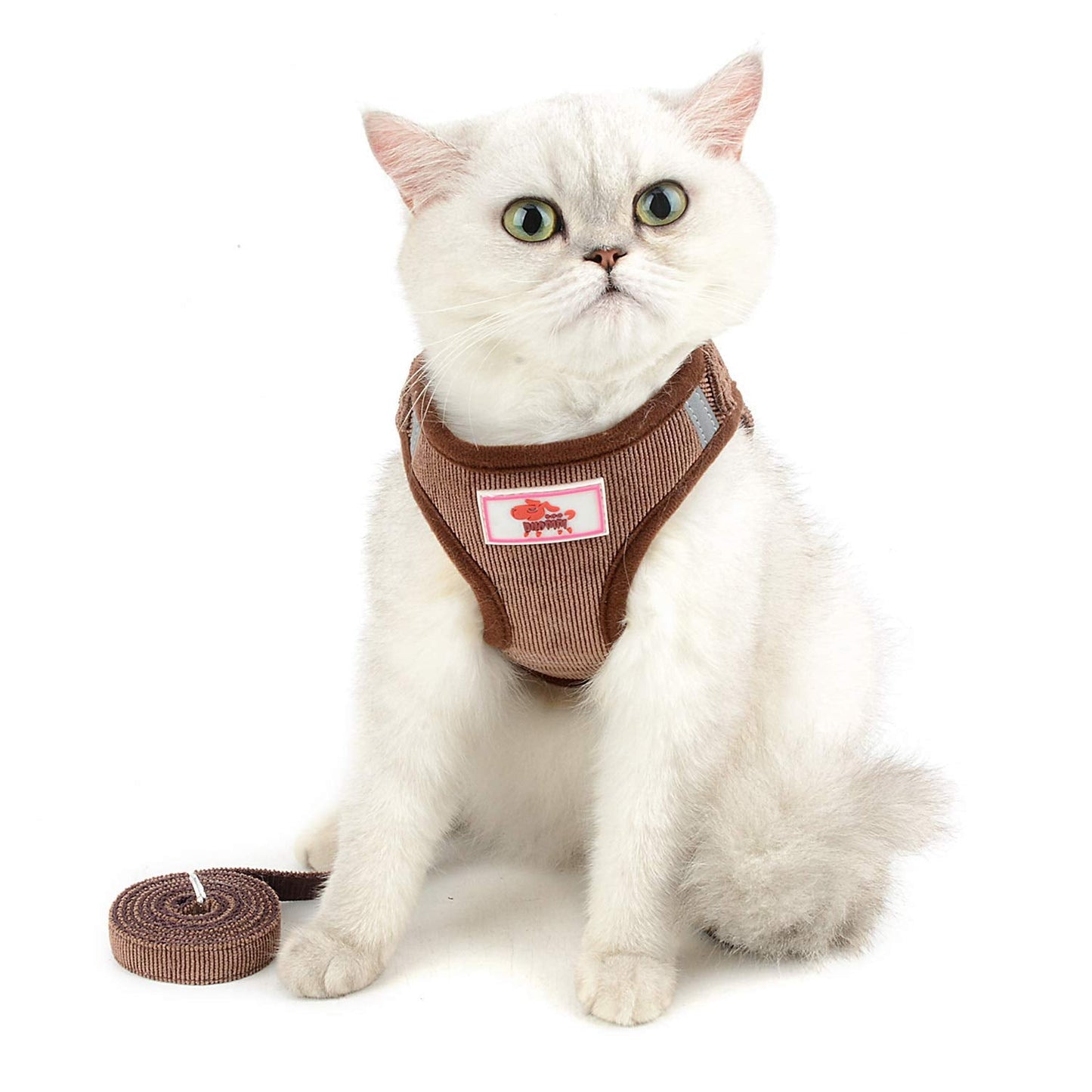 Zunea Small Dog Harness and Leash Set No Pull Adjustable Reflective Step-in Puppy Boy Girl Vest Harnesses Soft Corduroy Mesh Padded for Pet Dogs Cats Chihuahua Brown S