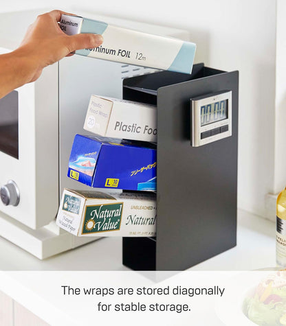 Yamazaki Home Tower 4-Tier Plastic Food Wrap or Aluminum Foil Organizer, Metal Kitchen Storage Holder