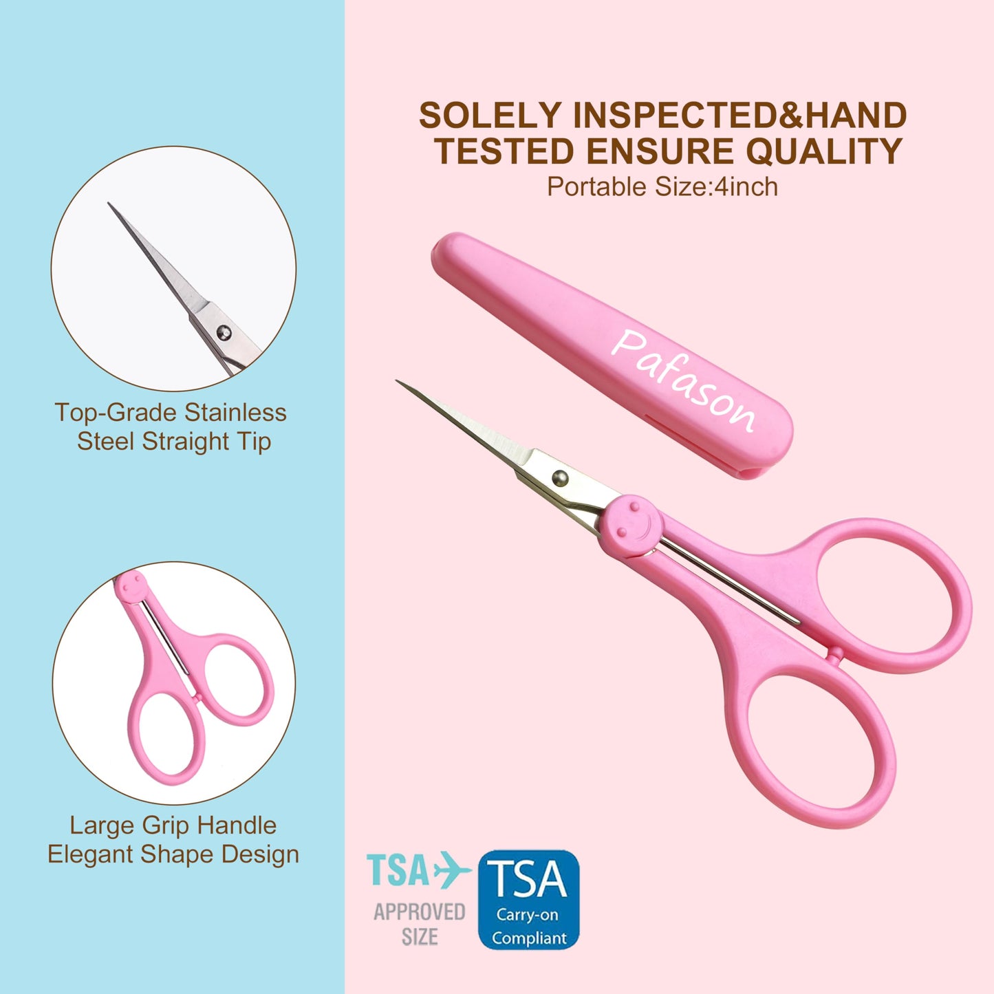 PAFASON 4" Stainless Steel Detail Craft Scissors Set with Straight Precise Tips & Safety Cap & TSA Complied Ideal for Scrapbooking, Paper Yarn Thread Fabric Cutting Sewing Quilting Embroidery Knitting