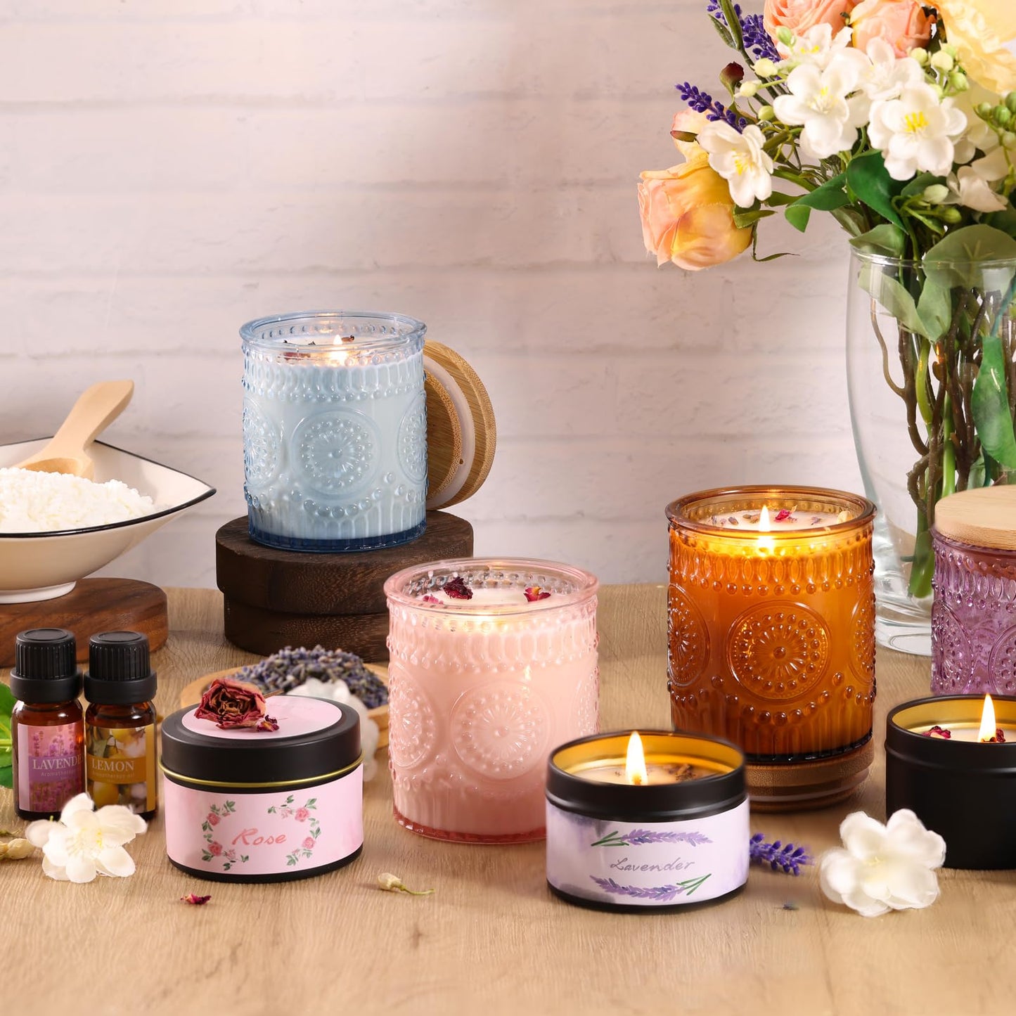 DARJEN Candle Making Kits - Soy Candles Making Supplies for Adults Including 4 Candle Jars(Amber, Pink, Blue, Purple), Candle Tins, Wax, Scents, Dried Flower & More, DIY Arts & Crafts Kits Home Decor