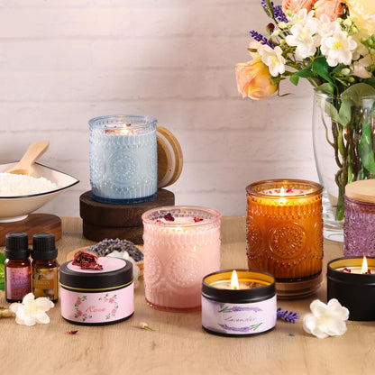 DARJEN Candle Making Kits - Soy Candles Making Supplies for Adults Including 4 Candle Jars(Amber, Pink, Blue, Purple), Candle Tins, Wax, Scents, Dried Flower & More, DIY Arts & Crafts Kits Home Decor