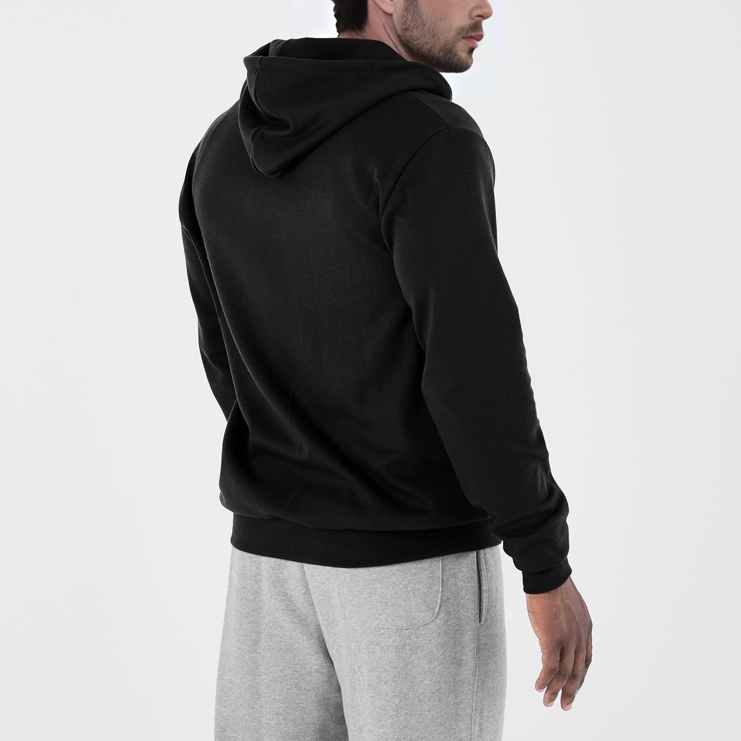 Ohoo Men's Zip Up Hoodie Lightweight Slim Fit Sweatshirt Full Zip Hooded Jacket / DCF002-BLACK-M